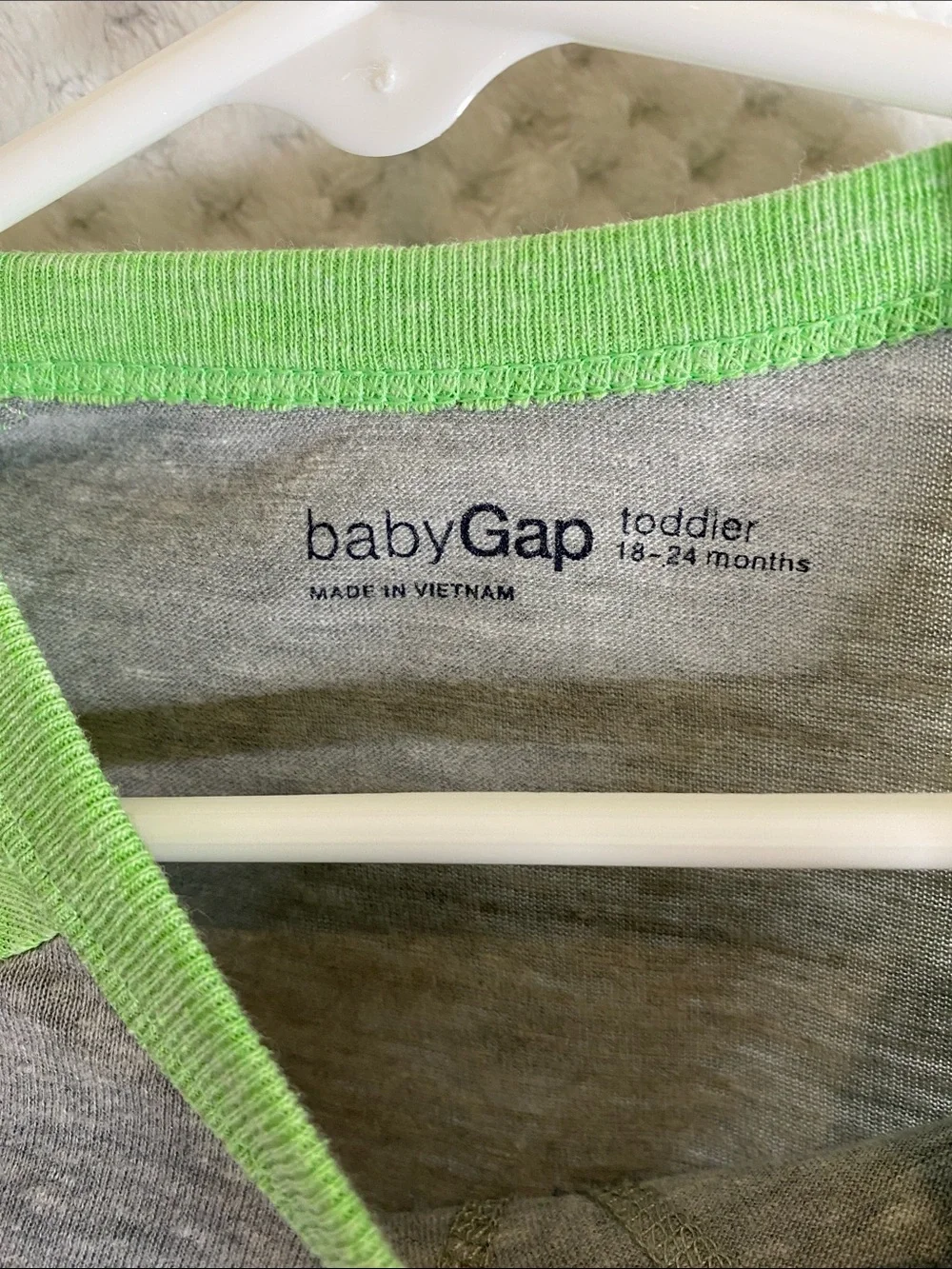 baby GAP vintage Raglan Style Tee Gray & Bright Green